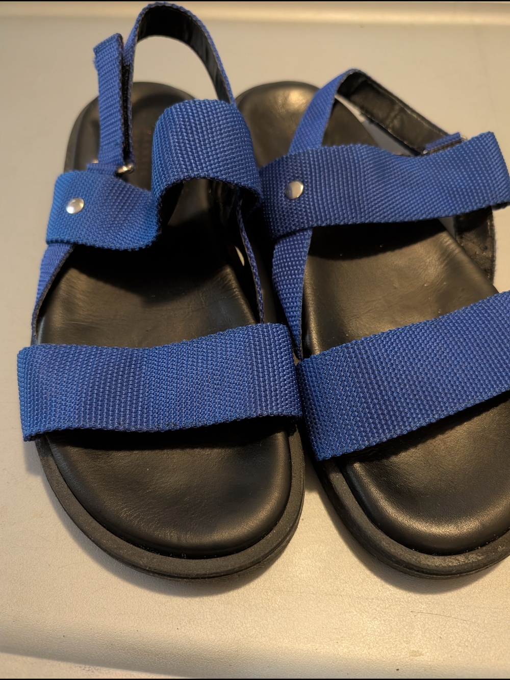 Barneys New York Vintage Blue Webbed Sandals Italy Men 9 M Fits Women 11